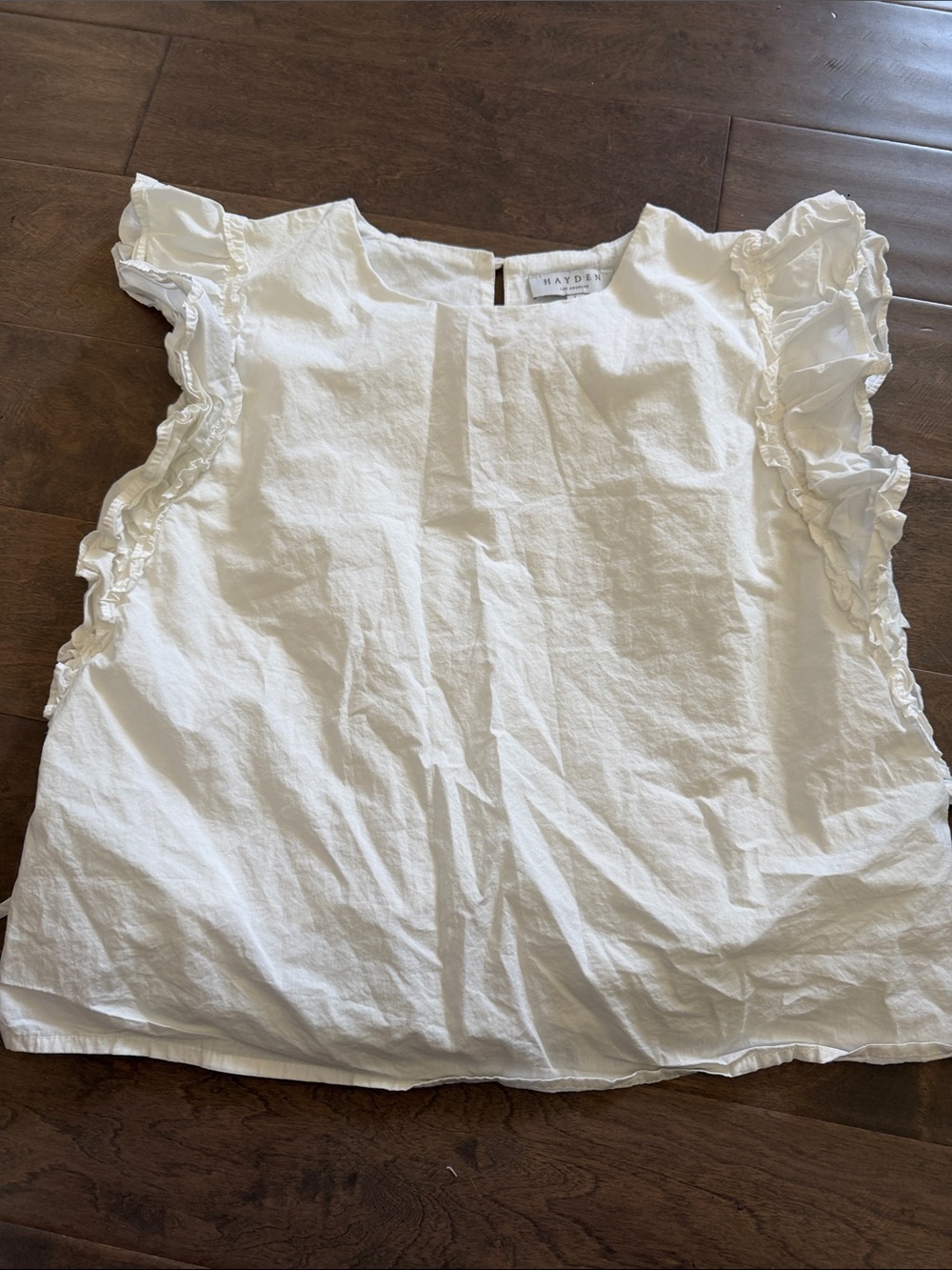 Hayden White Ruffle Sleeve Cotton Blouse